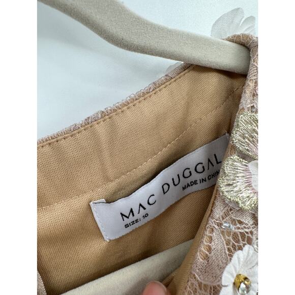 Mac Duggal 67853 Beaded Floral Applique Ivory Nude Midi Sheath Dress Size 10 NWT - Picture 7 of 9